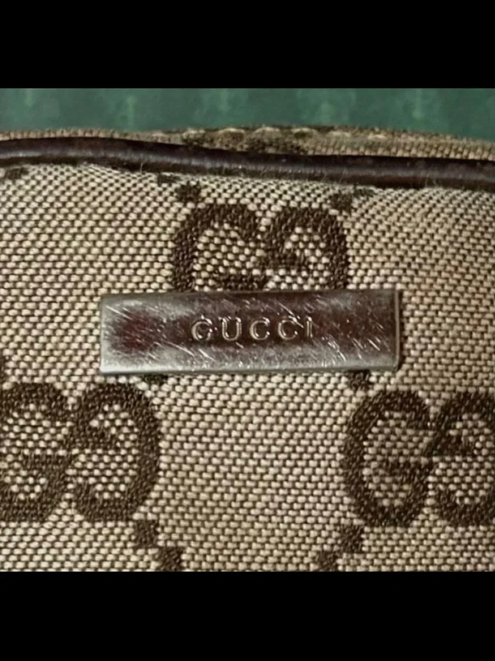 Gucci Brown Beige GG Monogram Cosmetic Pouch